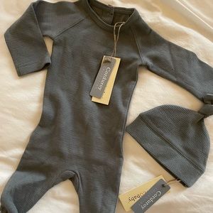 L’ovedbaby Corduroy Raglan Footie & Matching Knotted Hat
